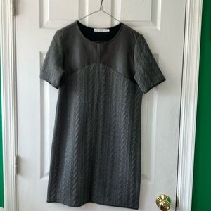 Bishop + young small grey sweater dress with faux leather yoke short sleeve